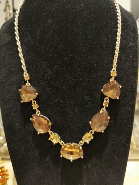 Gold-Tone Champagne Crystal Statement Necklace